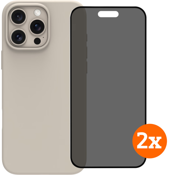BlueBuilt Back Cover iPhone 16 Pro Max Beige + Privacy Filter Screen Protector Duo Pack Main Image