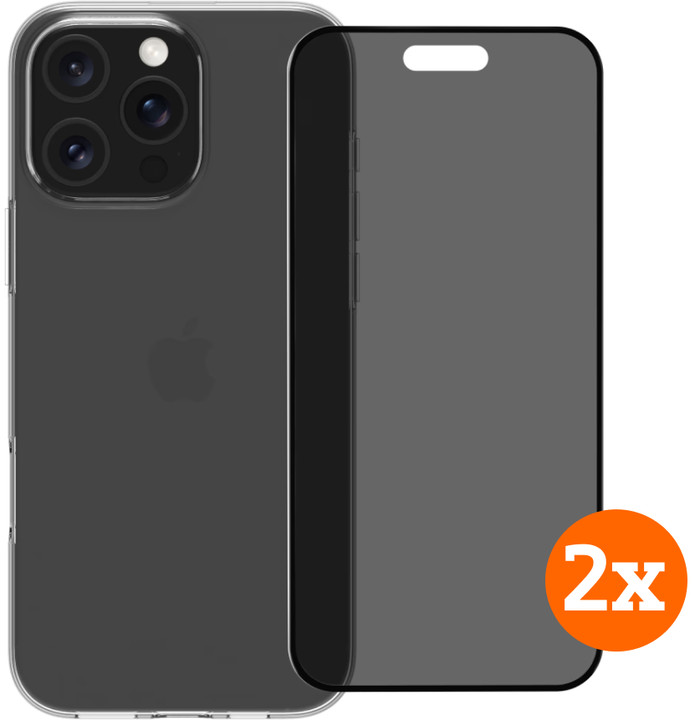 BlueBuilt Backcover iPhone 16 Pro Max Transparent + Privacy Displayschutz Doppelpack Main Image