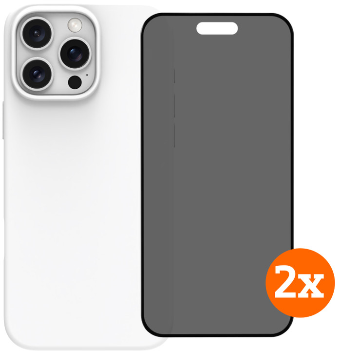 BlueBuilt Back Cover iPhone 16 Pro Max White + Privacy Filter Screen Protector Glass Duo Pack Main Image