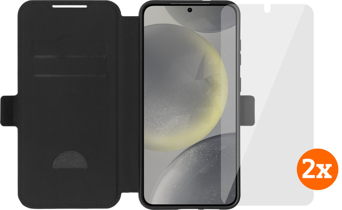BlueBuilt Galaxy S25 Plus Book Case Schwarz + Panzerglas Doppelpack Main Image