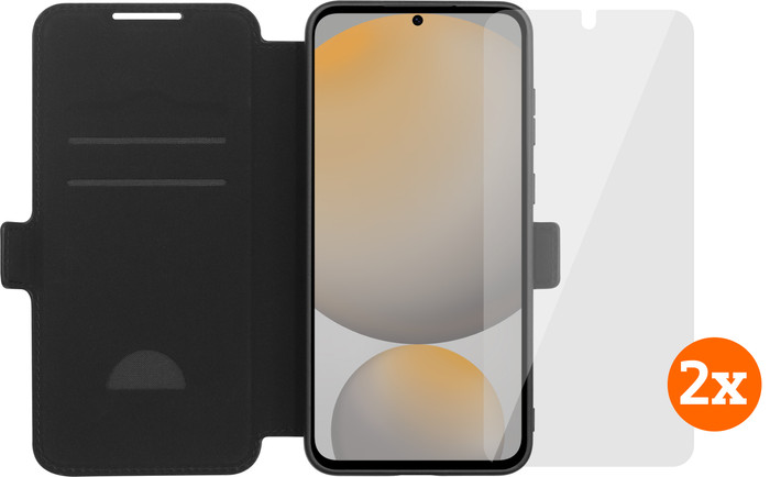 BlueBuilt Samsung Galaxy S25 FE Book Case Schwarz + Panzerglas Doppelpack Main Image