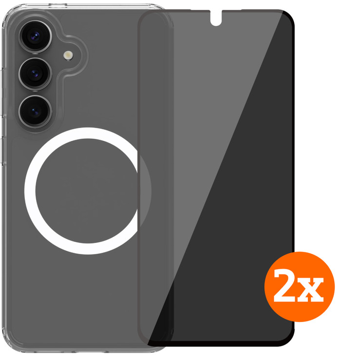 BlueBuilt Protective Cover Magnet Galaxy S25 Transparent + Privacy Protector Doppelpack Main Image