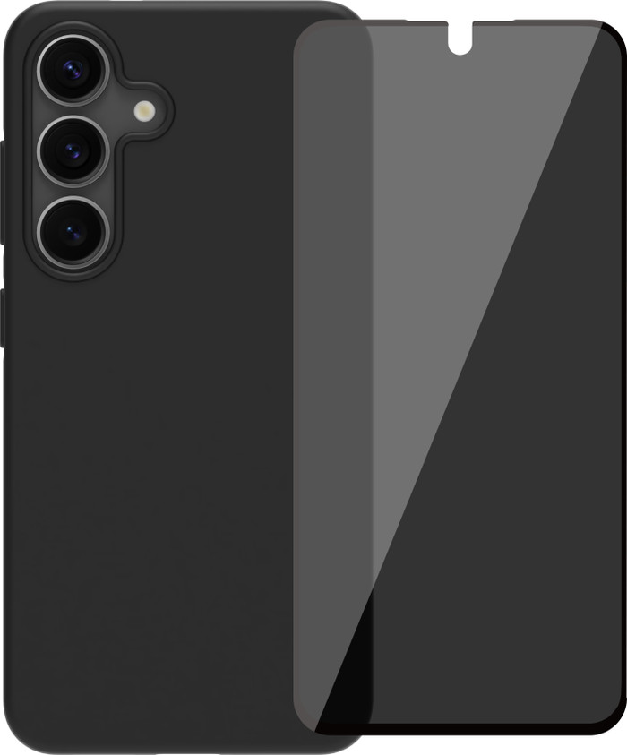 BlueBuilt Samsung Galaxy S25 Back Cover Black + BlueBuilt Privacy Screen Protector Glass Main Image