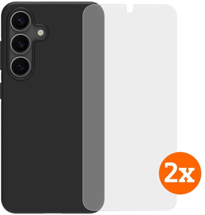 BlueBuilt Samsung Galaxy S25 Backcover Schwarz + Panzerglas Doppelpack Main Image