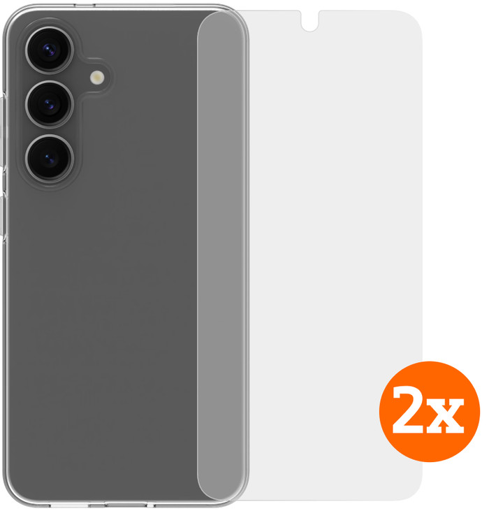 BlueBuilt Back Cover Samsung Galaxy S25 Transparent + Screen Protector Glass Duo Pack Main Image