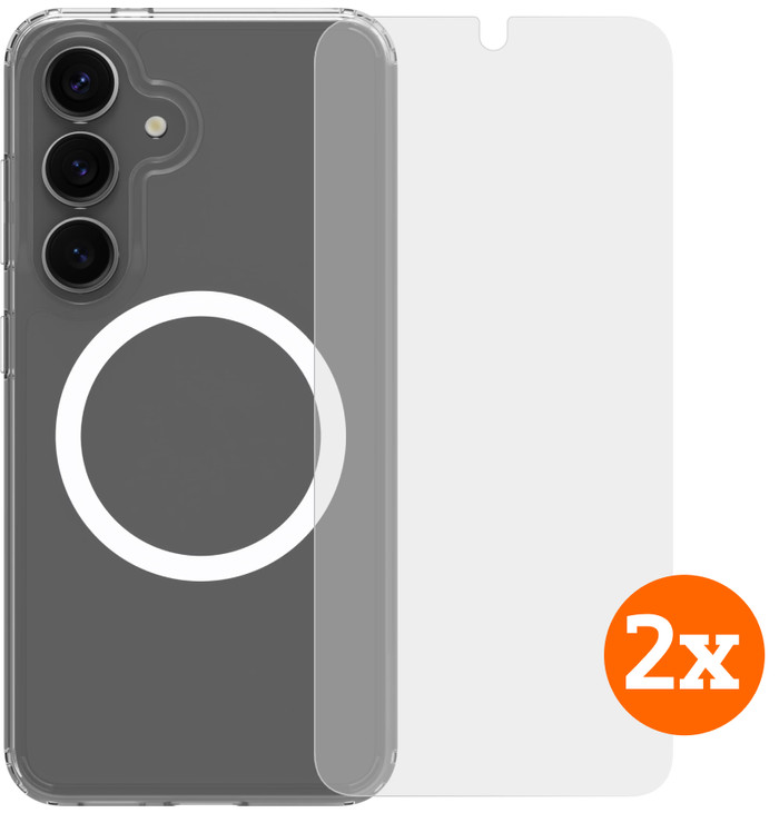 BlueBuilt Protective Backcover Magnet Galaxy S25 Transparent + Displayschutz Doppelpack Main Image