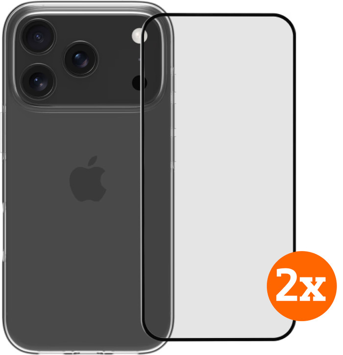 BlueBuilt Back Cover iPhone 17 Pro Transparent + Screen Protector Glass Duo Pack Main Image