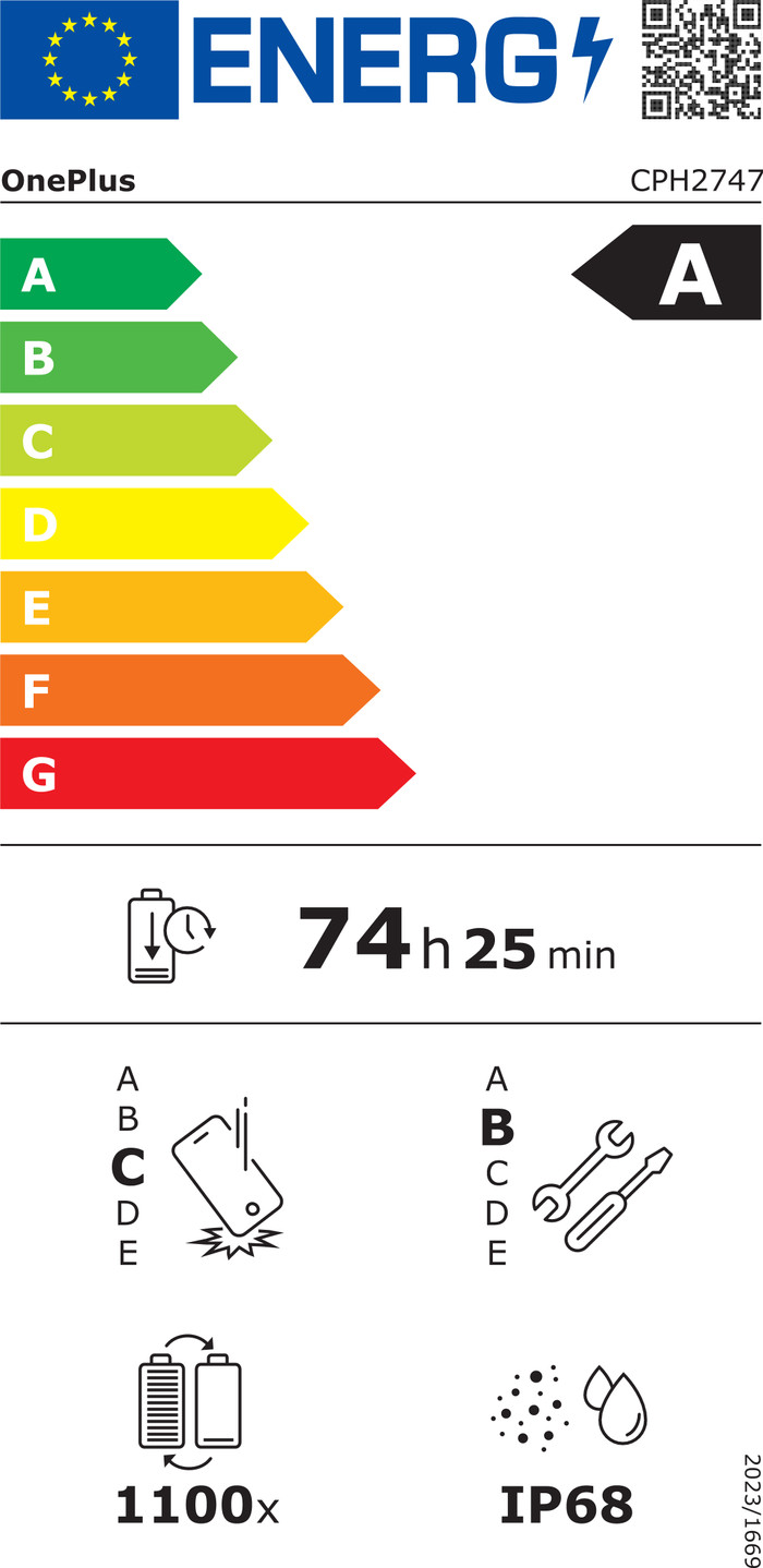 OnePlus 15 512GB Schwarz 5G + OnePlus SuperVOOC Ladegerät 120 W + USB-C-Kabel energielabel
