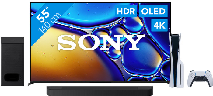 Sony 55 Zoll Bravia 8 II 4K QD-OLED + Sony Bravia Theatre Bar 6 Schwarz + PlayStation 5 Main Image