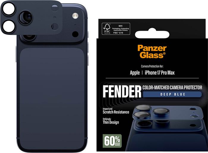 PanzerGlass Fender Apple iPhone 17 Pro Max Kameraobjektivschutz Glas Blau detail