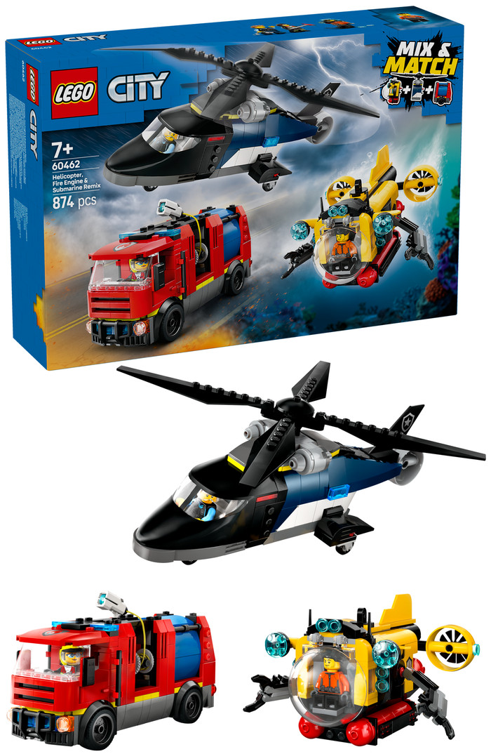 LEGO City Helicopter, Fire Truck, and Submarine Remix 60462 right side
