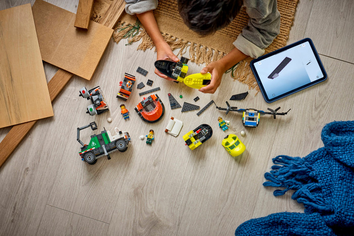 LEGO City Airplane, Service Truck, and Hovercraft Remix 60505 product in use