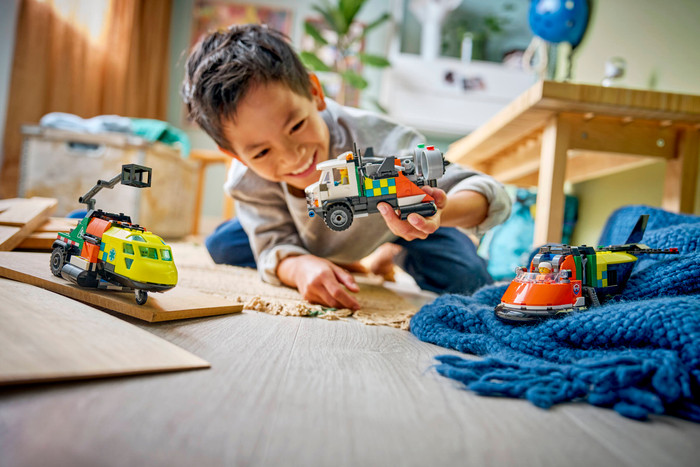 LEGO City Airplane, Service Truck, and Hovercraft Remix 60505 product in use