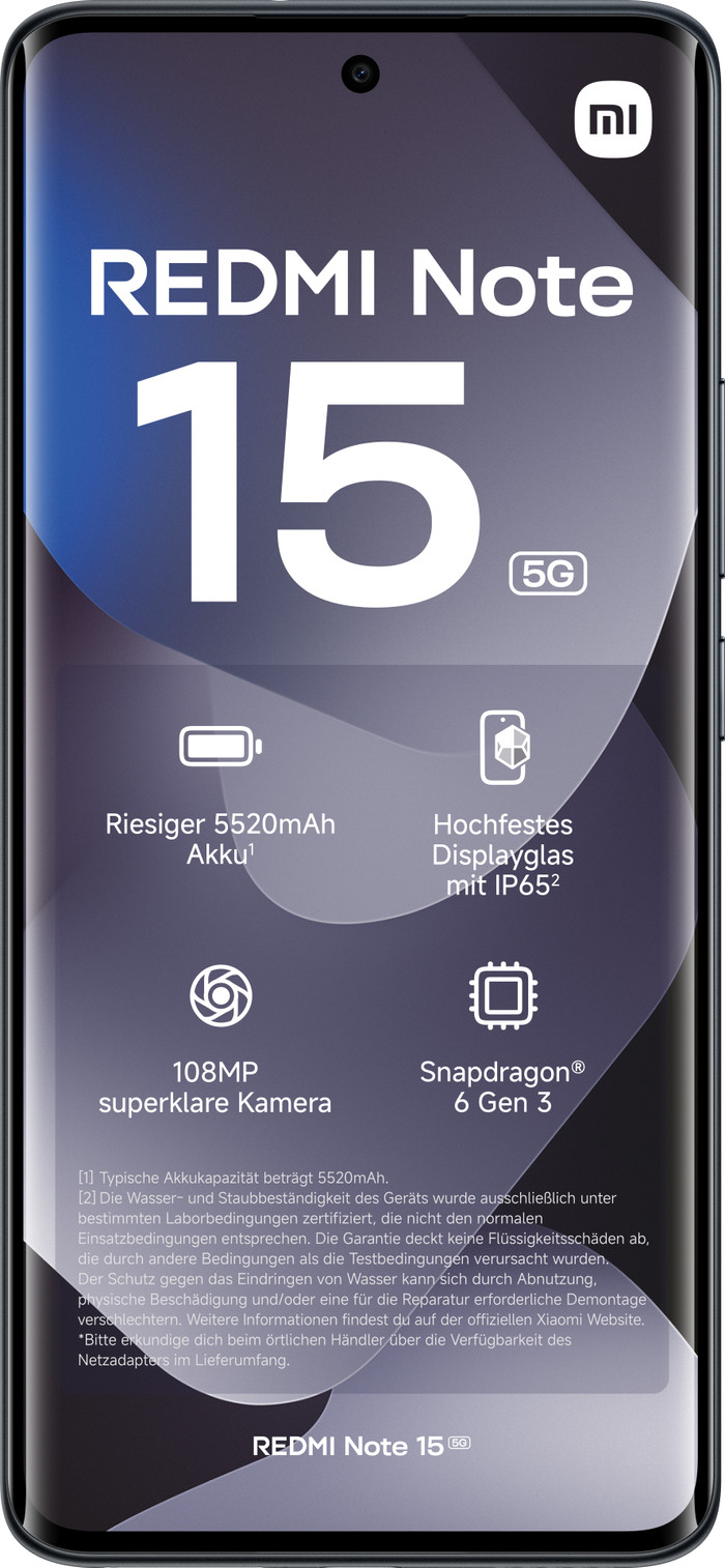 Redmi Note 15 128GB Schwarz 5G vorne