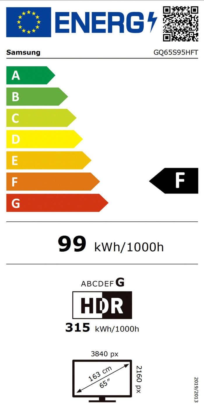 Samsung 65 Zoll OLED S95H 4K (2026) energielabel