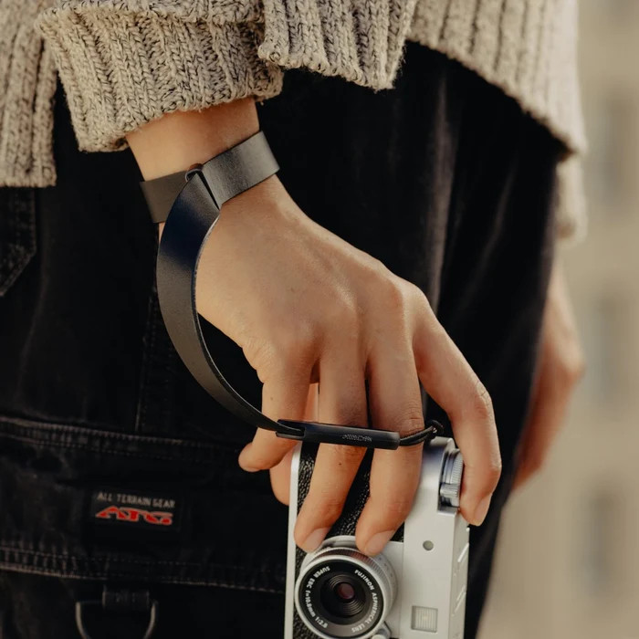Peak Design Cuff Leather Camera Wristband Black product in use