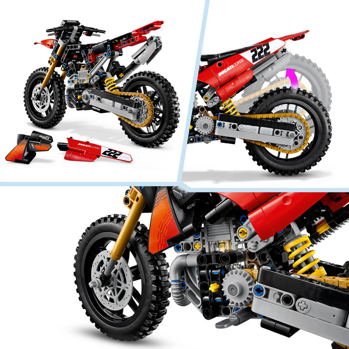 LEGO Technic Ducati Desmo450 MX Factory Motorrad 42238 detail