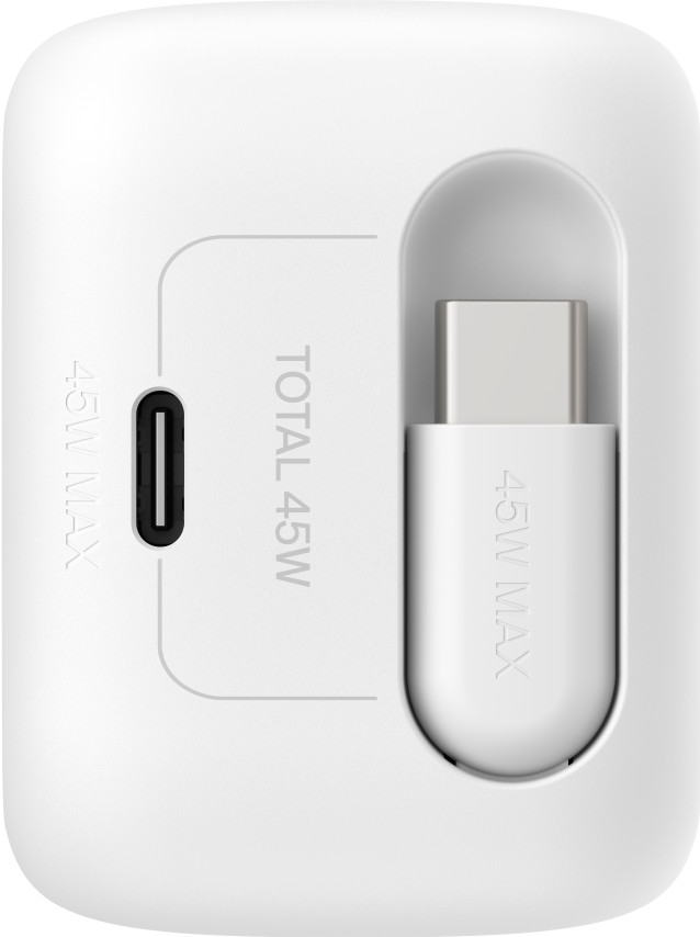 Belkin BoostCharge Pro Ladegerät 45 W USB-C Weiß + USB-C Einziehbares Kabel 0,8 m Kunststoff Weiß oberseite