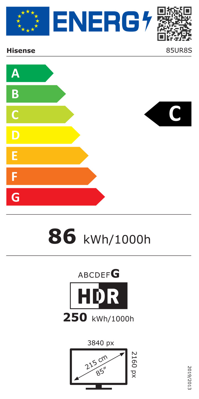 Hisense RGB Mini-LED 85 Zoll UR8S (2026) energielabel