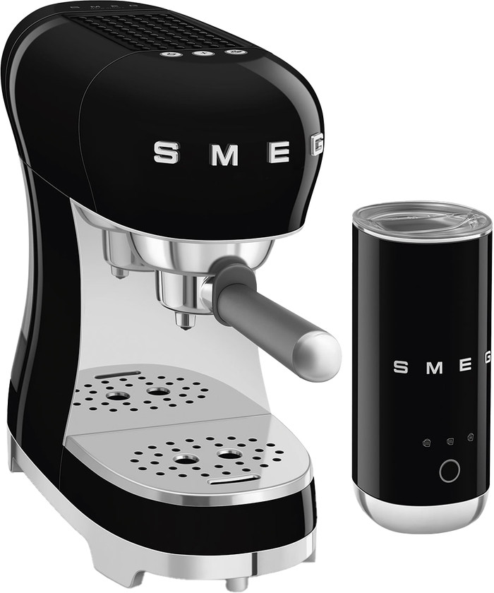 SMEG ECF12BLEU Black + Milk Frother left side