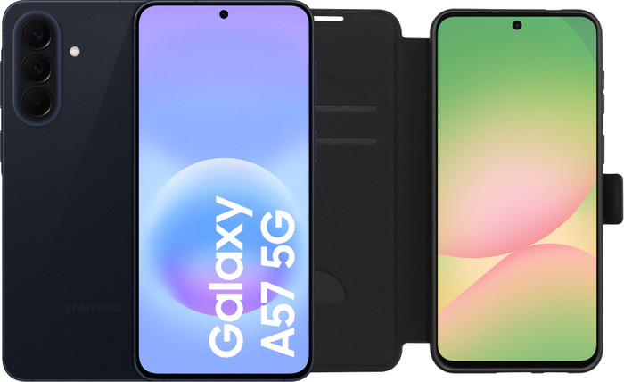 Samsung Galaxy A57 256GB Dunkelblau 5G + BlueBuilt Book Case Schwarz Main Image