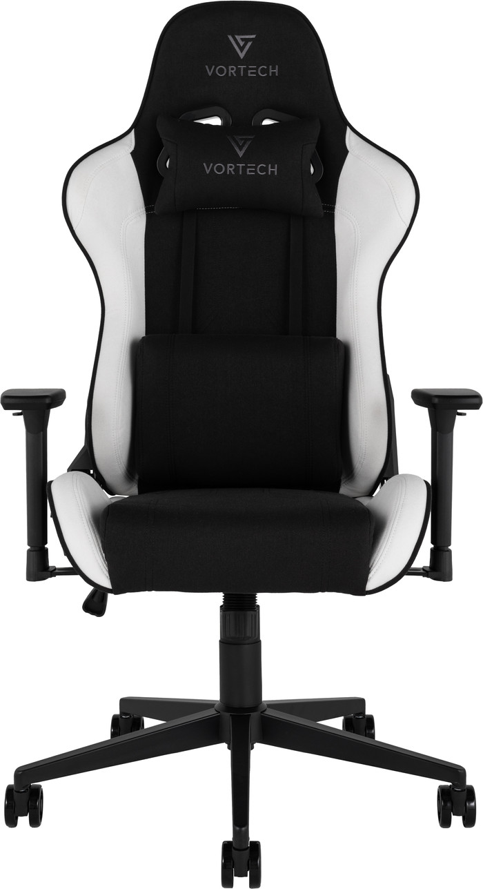 Vortech Essential Gaming Chair White + Vortech Floor Mat Black front