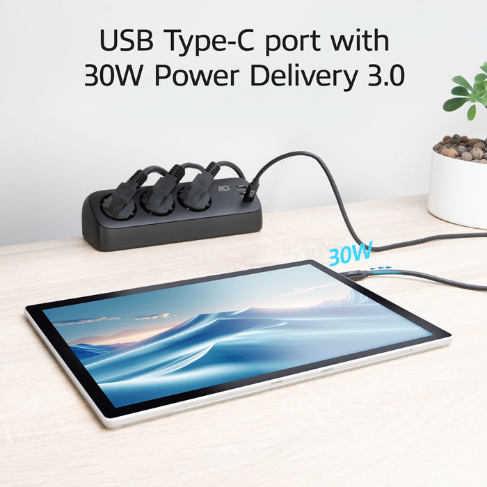 ACT AC2480 Desk Power Strip 3-way 1.5m 3x USB 30W Black visual supplier