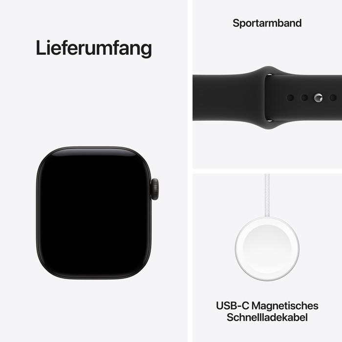Apple Watch Series 12 42 mm Schwarz Sportarmband S/M visueller lieferant