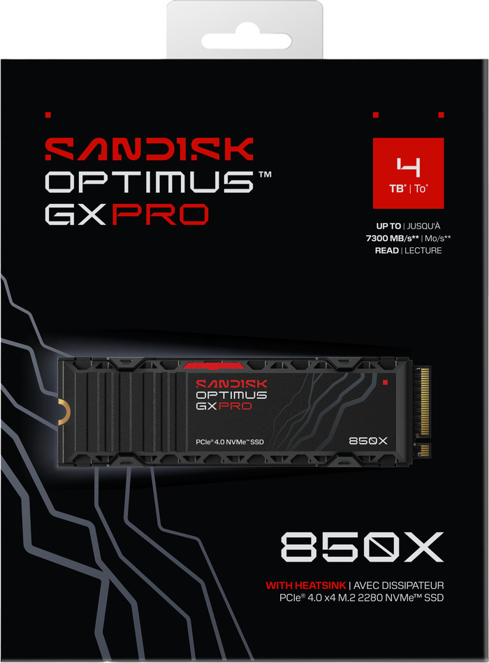 SANDISK Optimus GX PRO 850X 4TB NVMe-SSD mit Kühlkörper verpackung