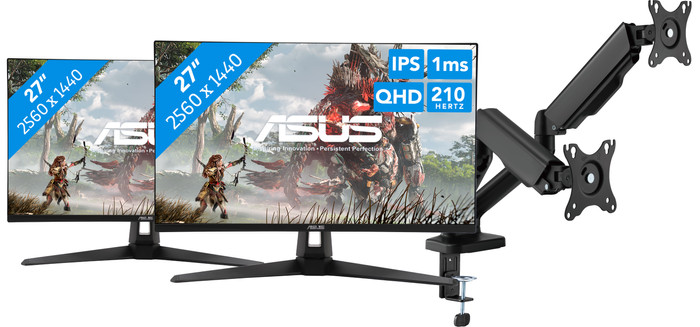 ASUS TUF Gaming VG27AQ5A + BlueBuilt Monitorhalterung für 2 Monitore Main Image
