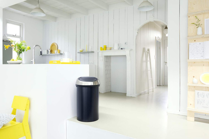 Brabantia Touch Bin 60L Matte Black Fingerprint-Proof + Trash Bags (120 units) product in use