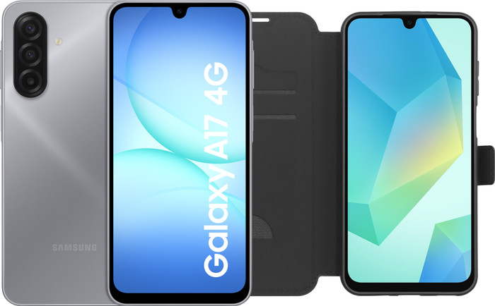 Samsung Galaxy A17 128GB Grau 4G + BlueBuilt Book Case Schwarz Main Image