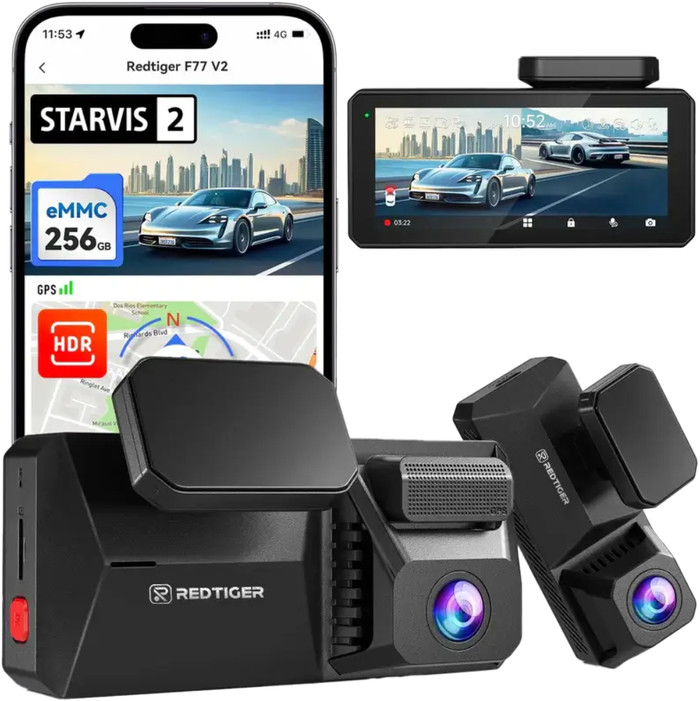 Redtiger F77 V2 4K Touchscreen WiFi GPS 2CH 256GB back