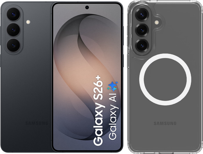 Samsung Galaxy S26 Plus 256GB Schwarz 5G + BlueBuilt Backcover mit Magnet Transparent Main Image