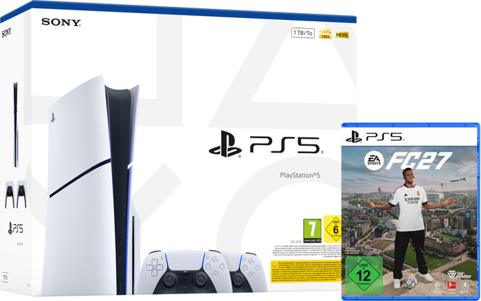 PlayStation 5 Slim mit Laufwerk + EA Sports FC 27 + Zusätzlicher Controller Weiß Main Image