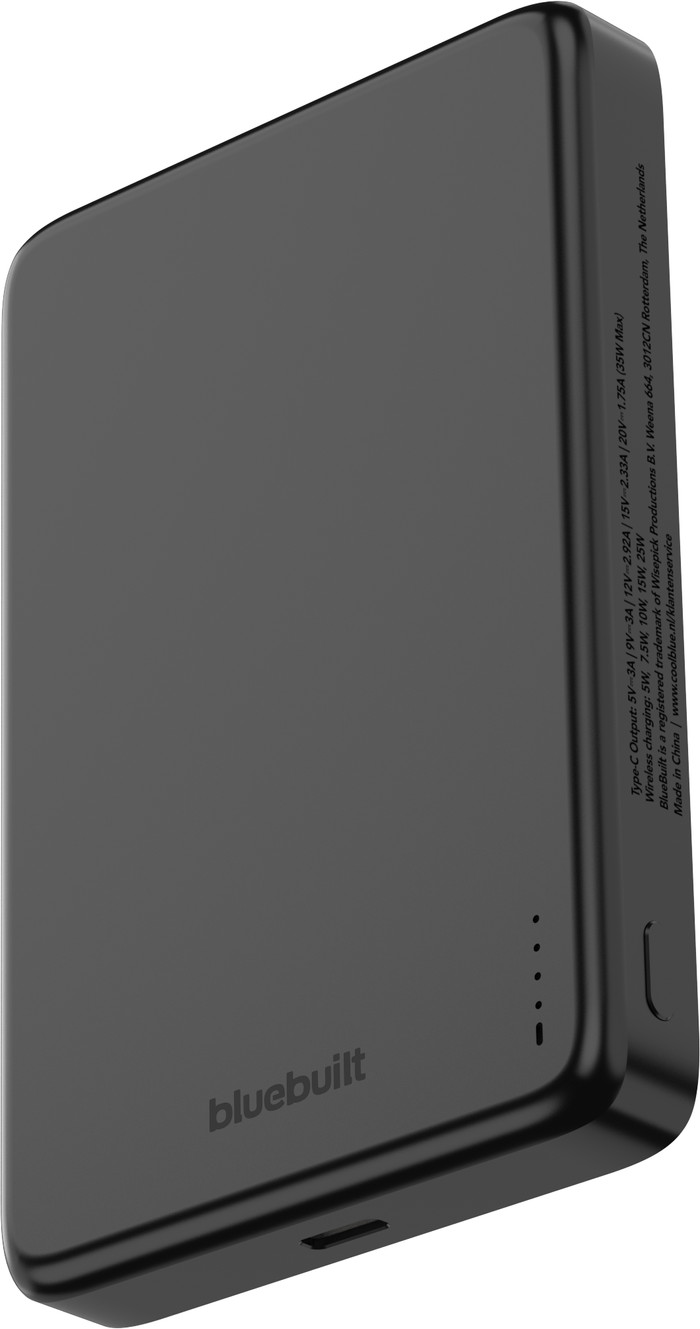 BlueBuilt Wireless Powerbank mit Qi2.2 und MagSafe 10.000 mAh mit Schnellladen 25 Watt Grau linke seite