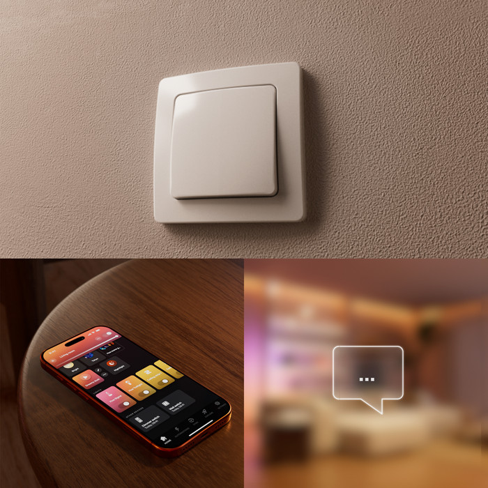Philips Hue Kabelgebundenes Wandschaltermodul für Smart-Lampen produkt in gebrauch