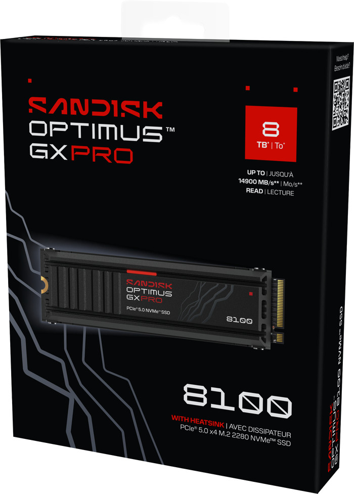 SANDISK Optimus GX PRO 8100 8TB PCIe 5.0 NVMe-SSD mit Kühlkörper verpackung