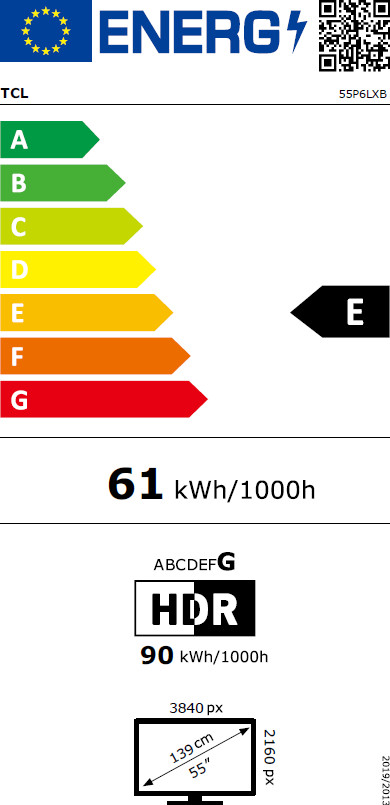 TCL LED 55 inches P6L (2026) energy label