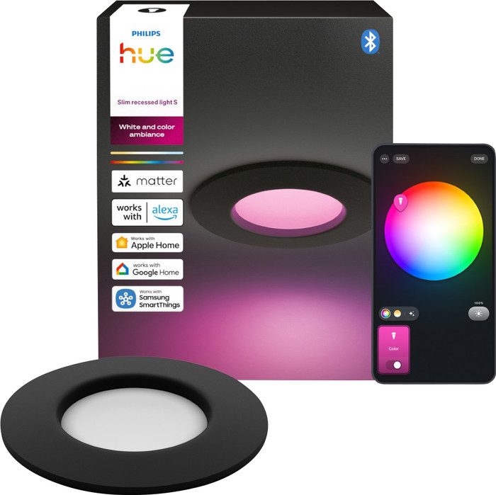 Philips Hue Recessed Spot Light Slim - White and Color 90mm - Black Main Image