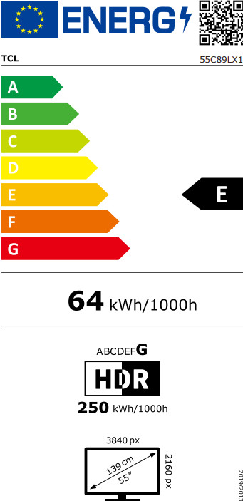 TCL SQD Mini-LED 55 Zoll C89L (2026) energielabel