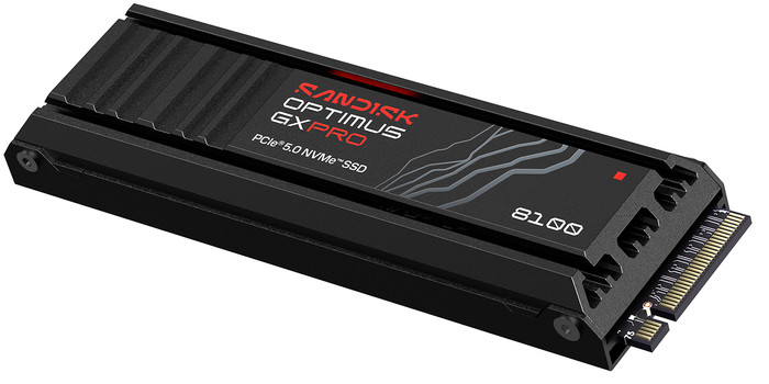 SANDISK Optimus GX PRO 8100 2TB PCIe 5.0 NVMe-SSD mit Kühlkörper vorne