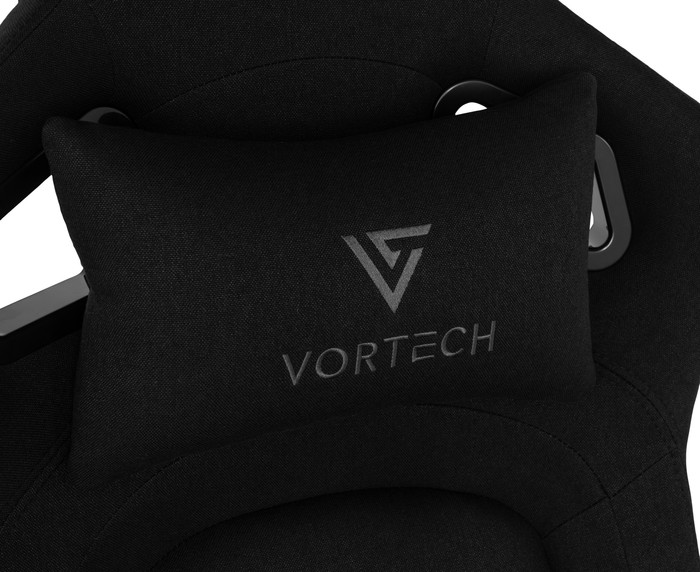 Vortech Pro Gaming-Stuhl Schwarz + Bodenschutzmatte detail