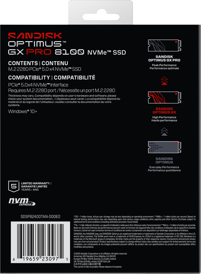 SANDISK Optimus GX PRO 8100 4TB PCIe 5.0 NVMe SSD rückseite