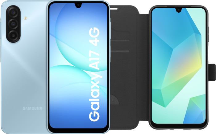Samsung Galaxy A17 128GB Blau 4G + BlueBuilt Book Case Schwarz Main Image
