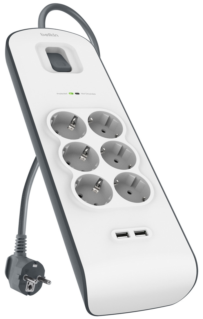 Belkin Surge Protector 6 Steckdosen 2 Meter 2x USB unten