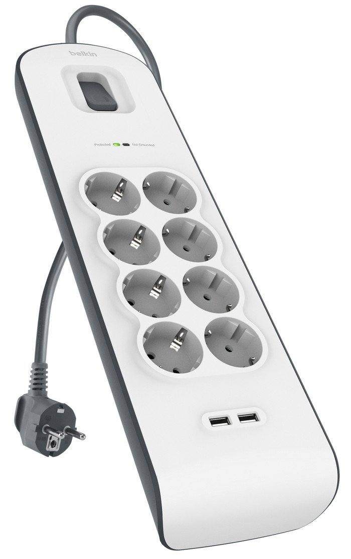 Belkin Surge Protector 8 Steckdosen 2 Meter 2x USB oberseite