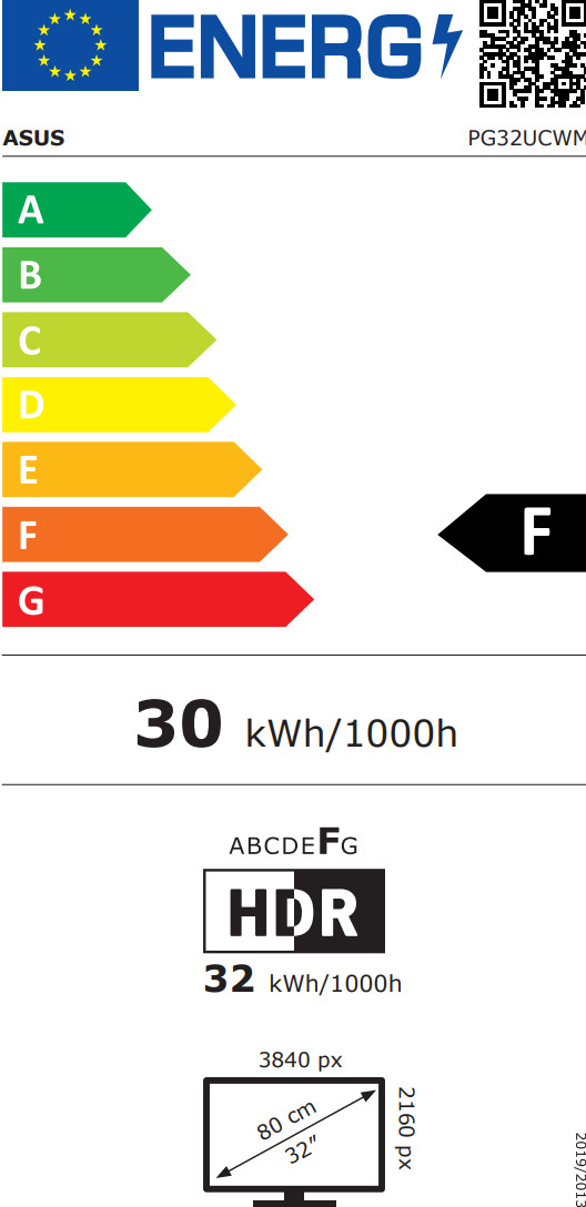 ASUS ROG Swift PG32UCWM OLED energy label