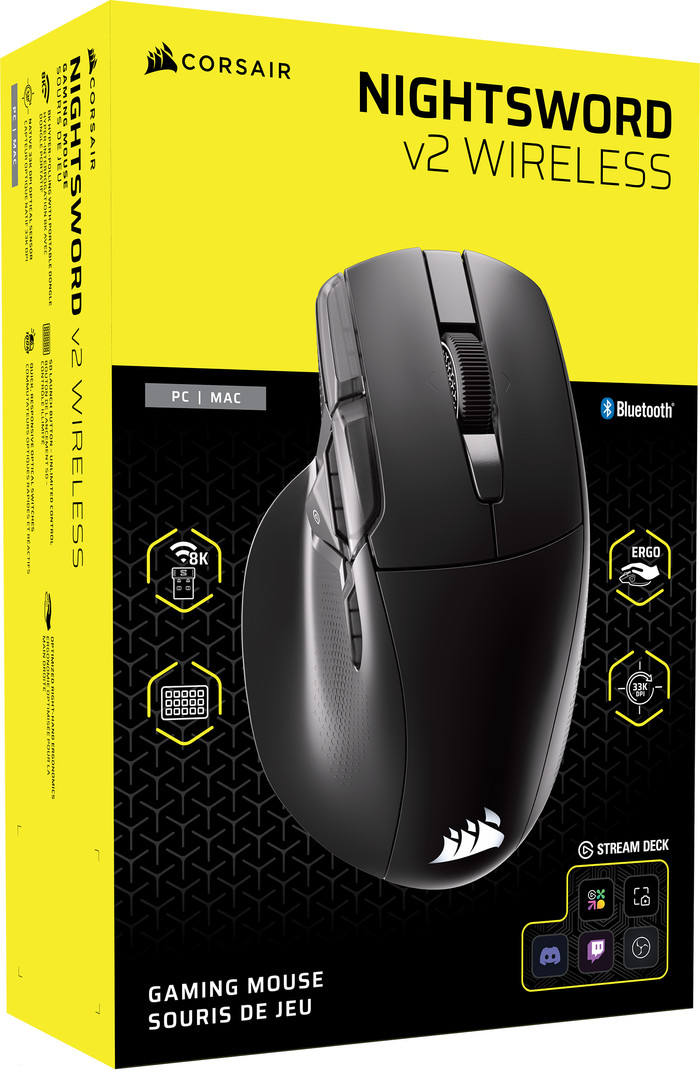 Corsair Nightsword V2 Stream Deck Wireless Gaming Mouse Black packaging