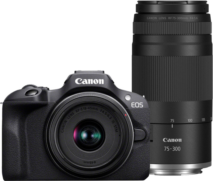 Canon EOS R100 Schwarz + RF-S 18-45mm f/4.5-6.3 IS STM + RF 75-300mm f/4-5.6 Main Image